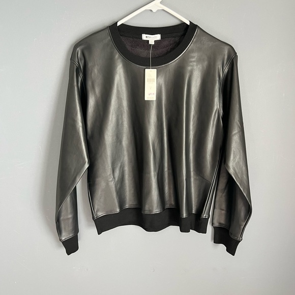 New Anthropologie LA MADE Size S FAUX LEATHER PULLOVER Sweatshirt Top Shirt - Picture 4 of 9